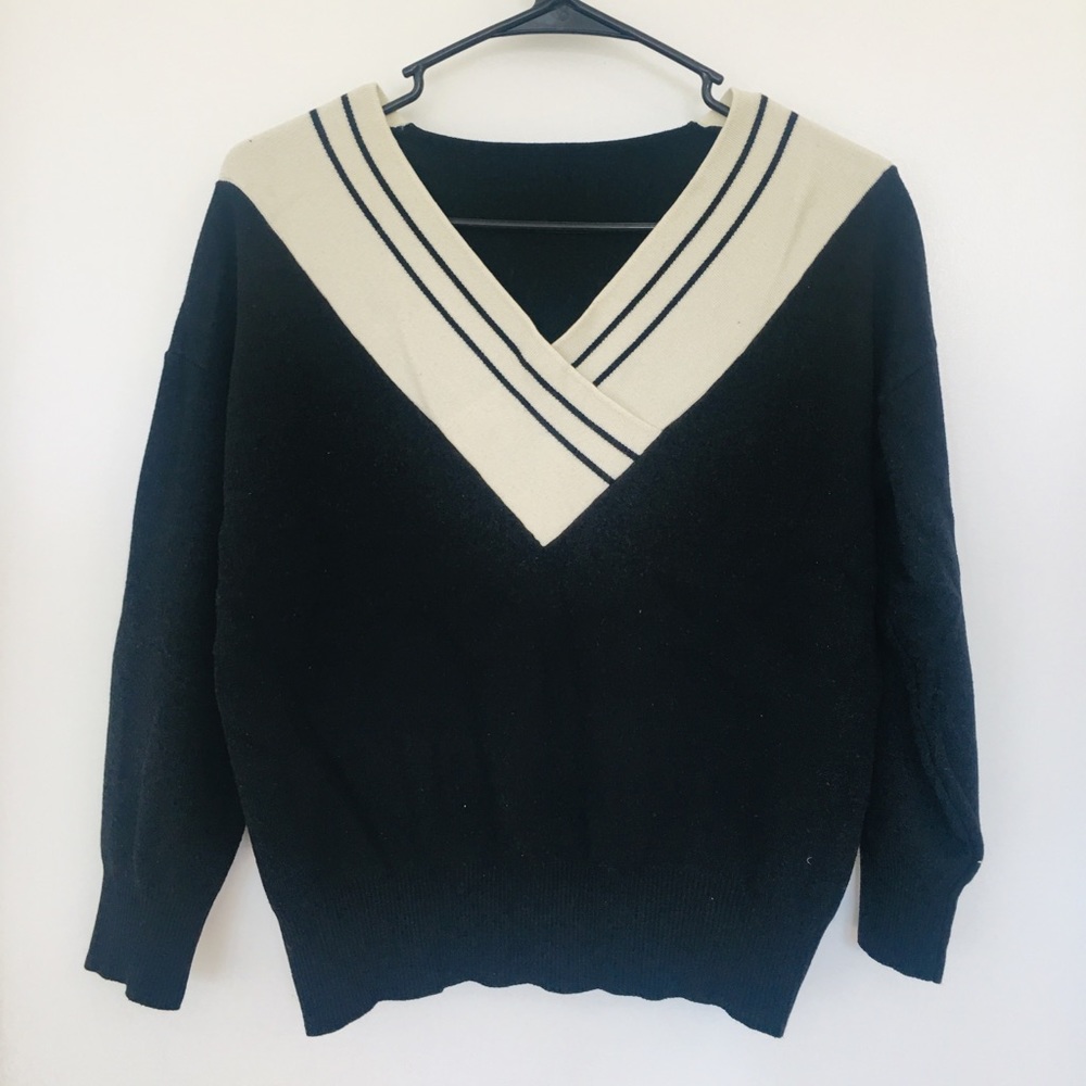 V neck sailor knit sweater